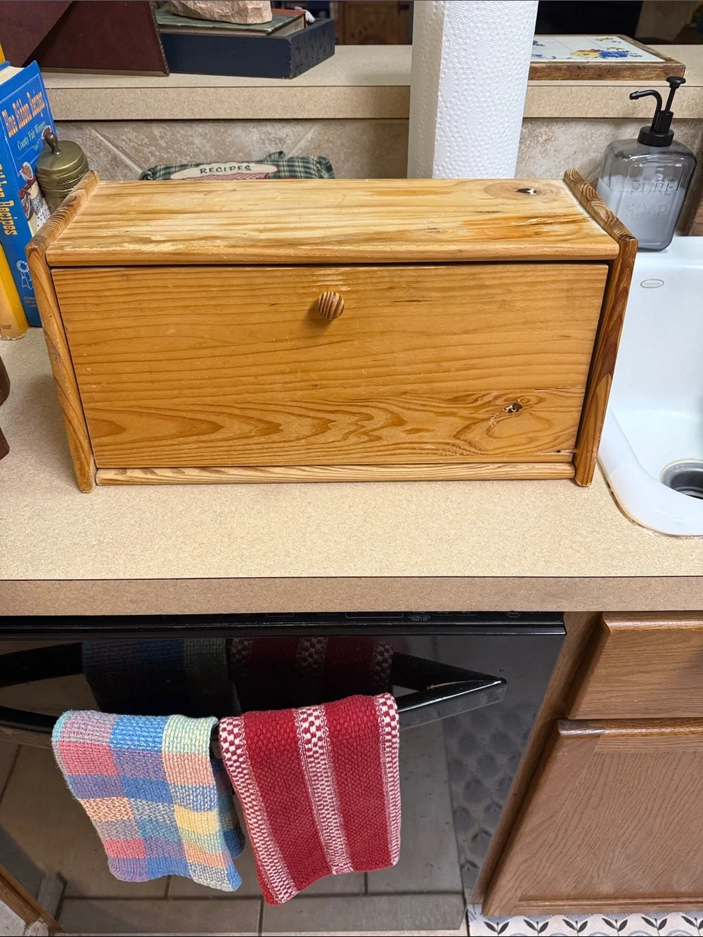 Solid Pine Wooden Bread Box in Natural Finish